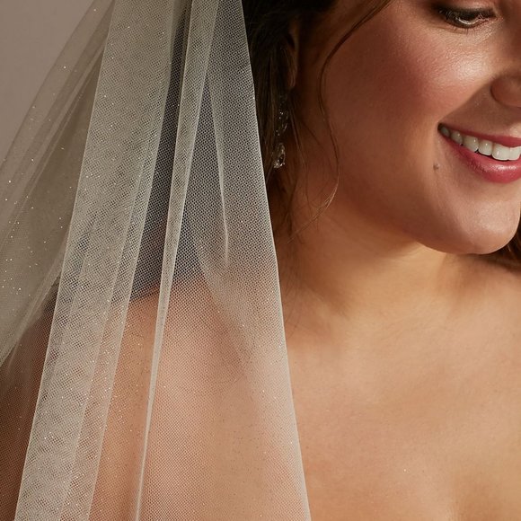 Gathered Tulle Cathedral Veil with Allover Glitter - Picture 2 of 6